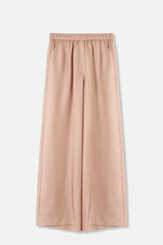 PRIYA SILK TWILL WIDE LEG PANT IN ROSE BEIGE