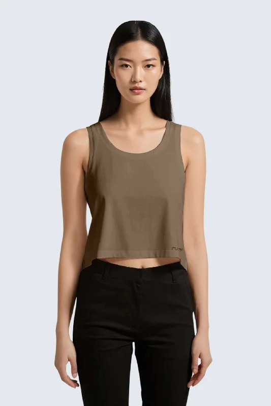 W Moon Air Cropped Singlet Tank - Wood