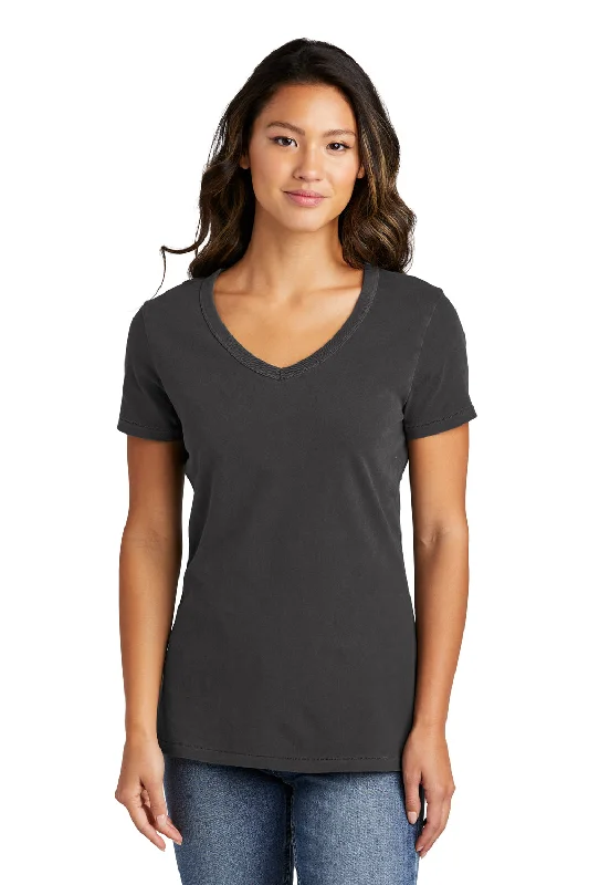 Port & Company Womens Beach Wash Garment Dyed Short Sleeve V-Neck T-Shirt - Coal Grey