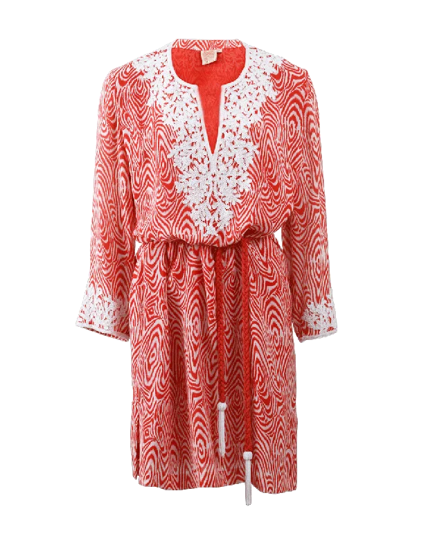 Printed Silk Kaftan With Belt