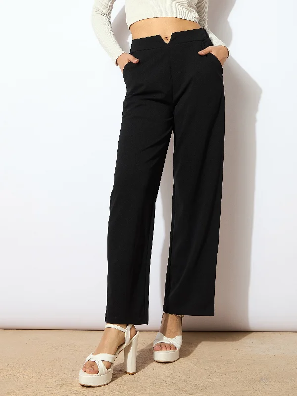 Women Black Wide Leg Trousers