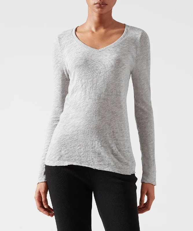 Slub Jersey Long Sleeve V-Neck Tee - Heather Grey