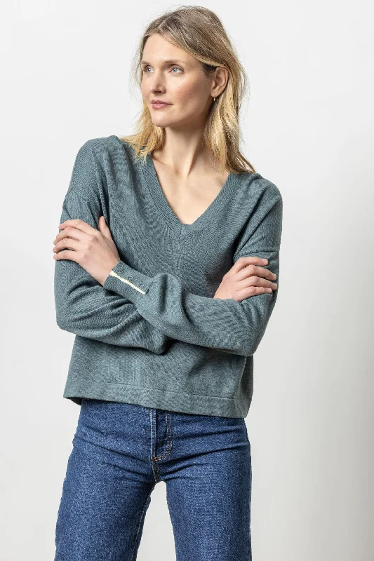 Snap Cuff V-Neck Sweater