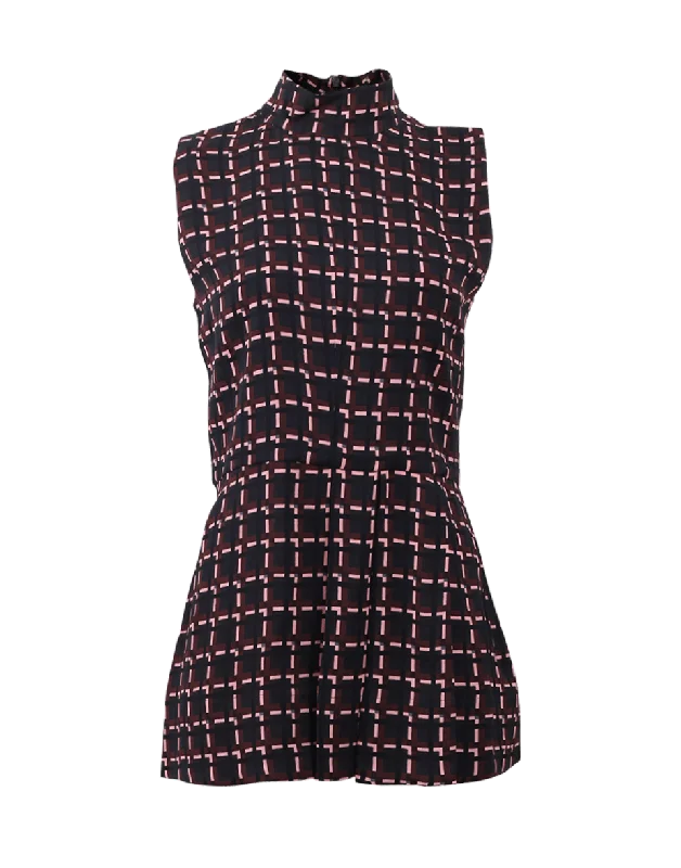 High Neck Windowpane Peplum Top