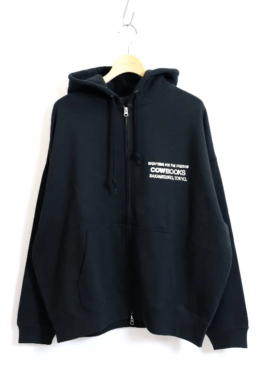 COW BOOKS / Book Vender Double Zip Hoodie-Black×Ivory