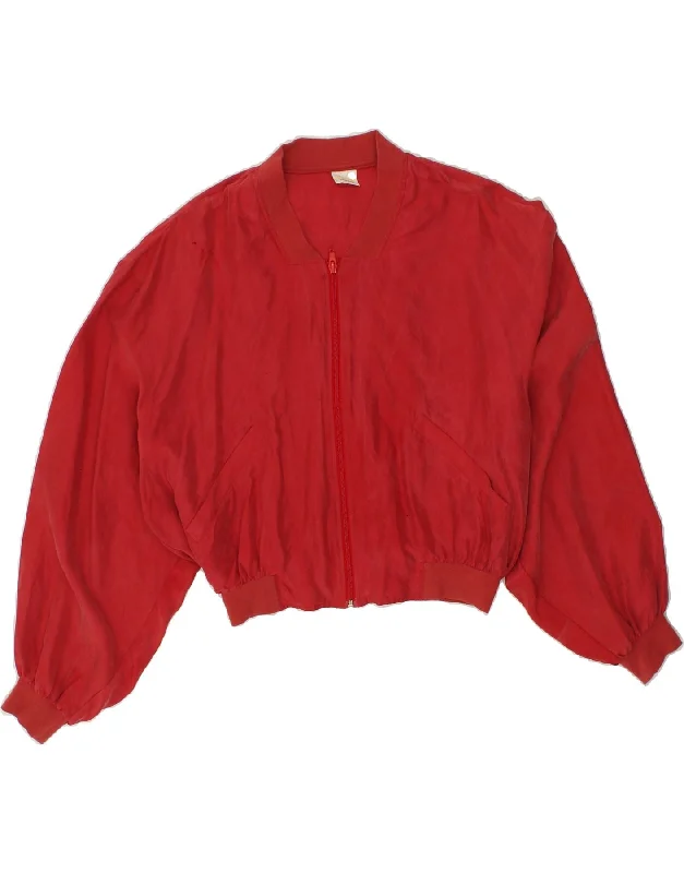 BENETTON Womens Crop Bomber Jacket UK 12 Medium  Red