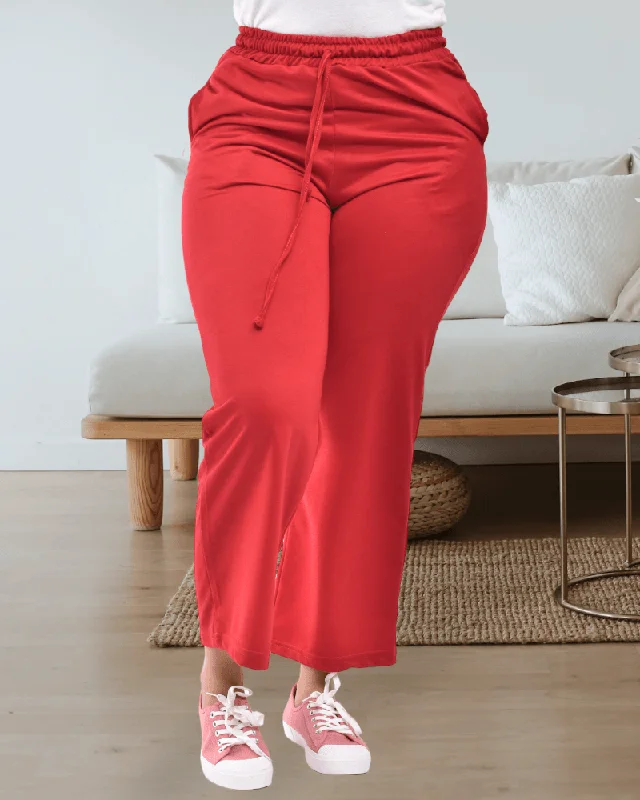 Ladies Wide Leg Red Joggers