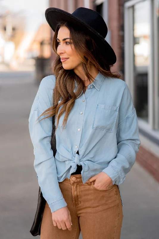 Side Slit Denim Button Up