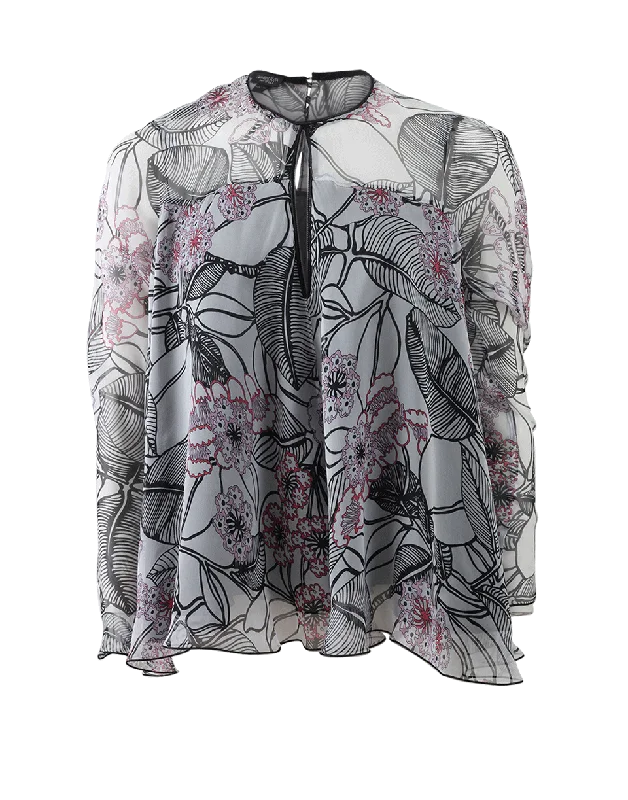 Keyhole Silk Print Blouse