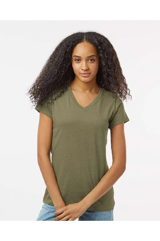 Kastlfel Womens Recycled Soft Short Sleeve V-Neck T-Shirt - Moss Green