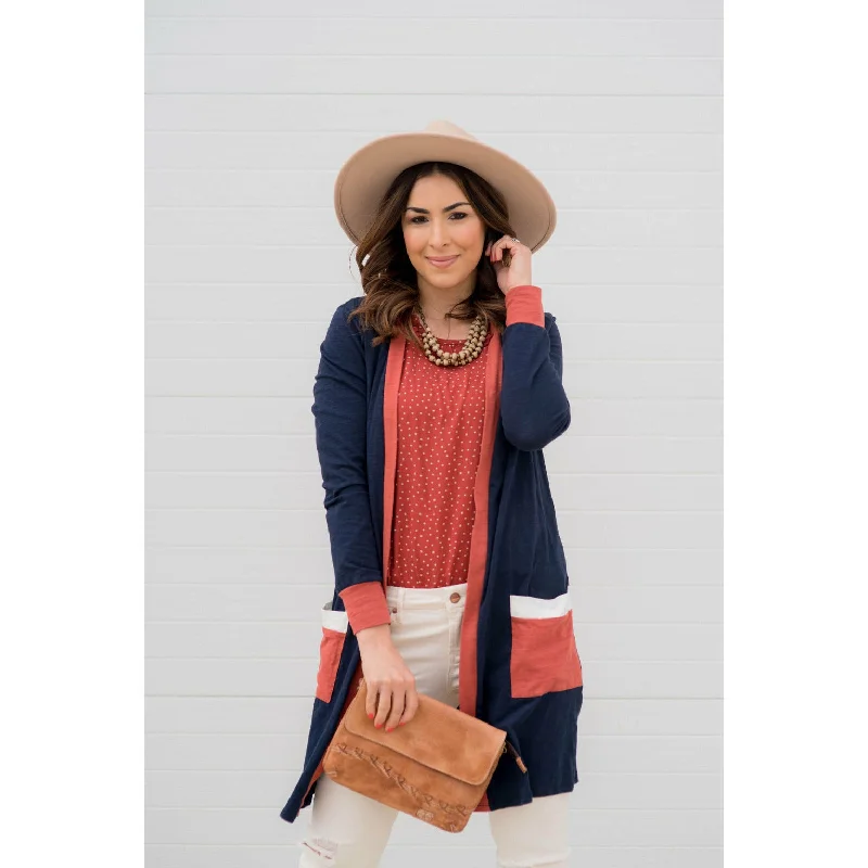 Trimmed Pocket Tunic Cardigan