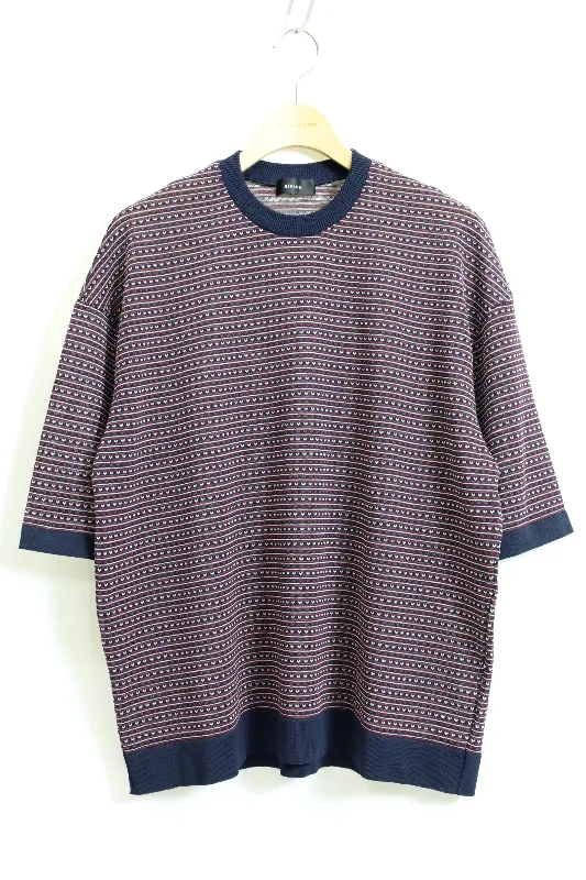 alvana / Jacquard Border S/S Knit-Navy