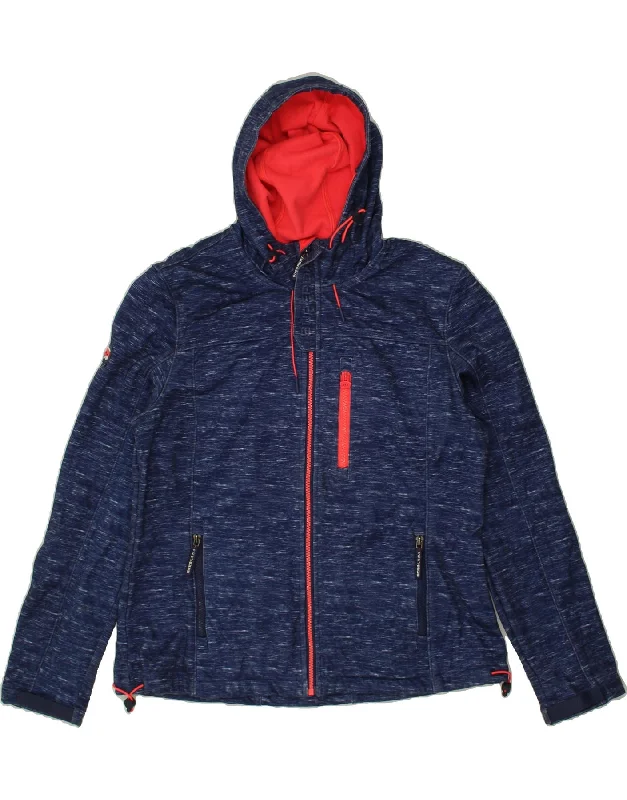 SUPERDRY Womens Hooded Windbreaker Jacket UK 16 Large Navy Blue Flecked