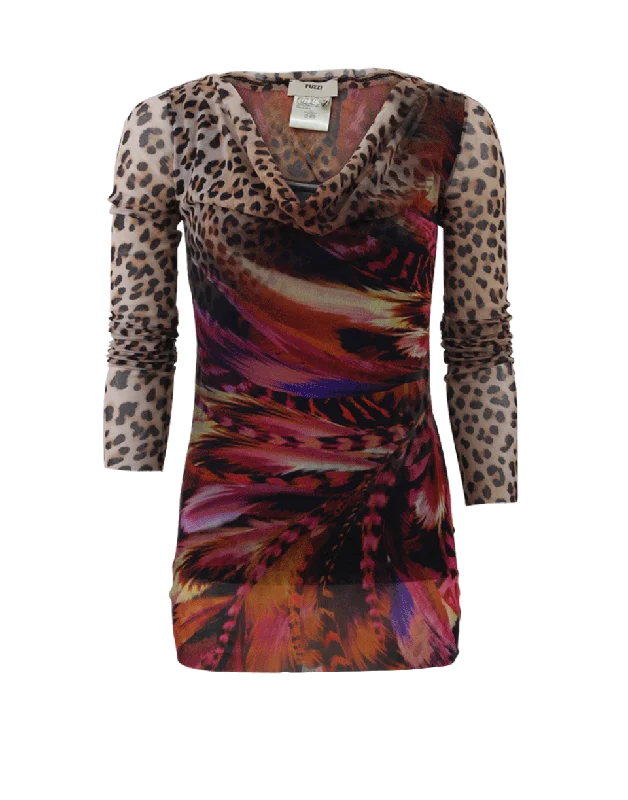 Long Sleeve Leopard And Feather Top