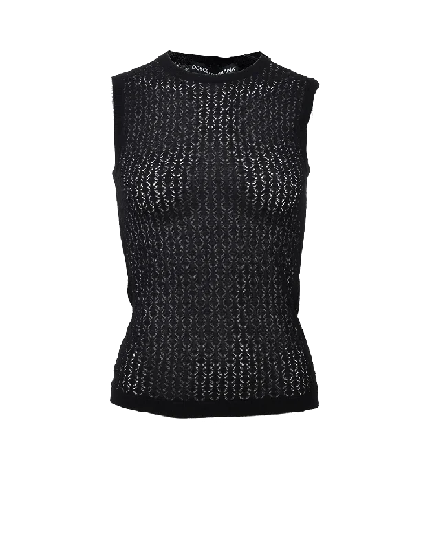 Sleeveless Crewneck Lattice Shell