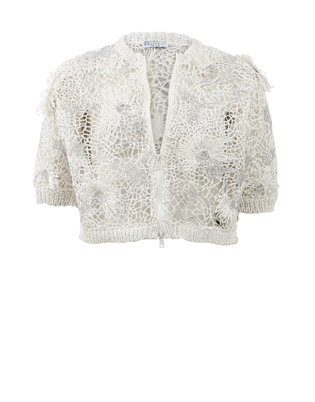 Cropped Monili Embroidered Cardigan