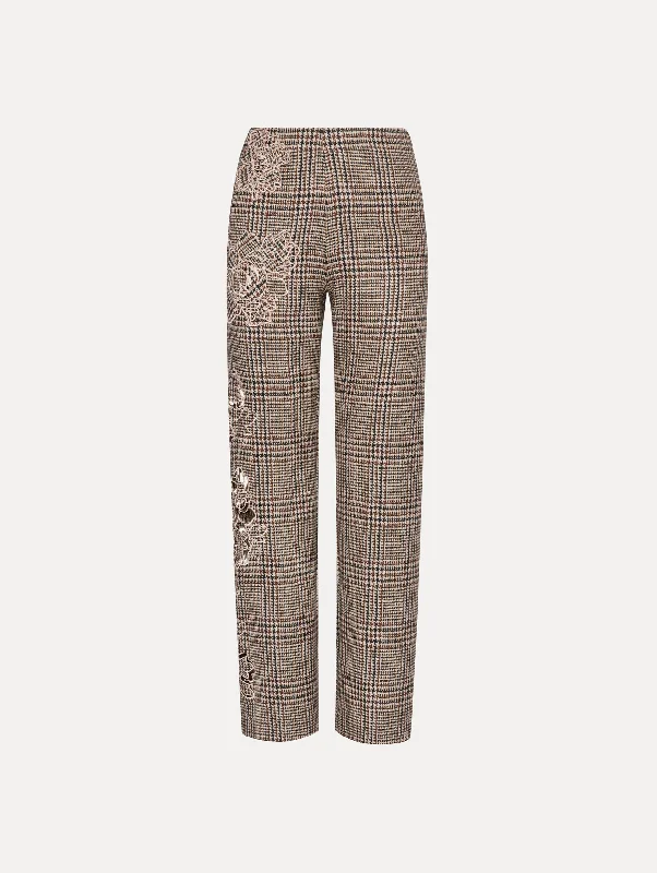 Peony Guipure Appliqué Plaid Pant