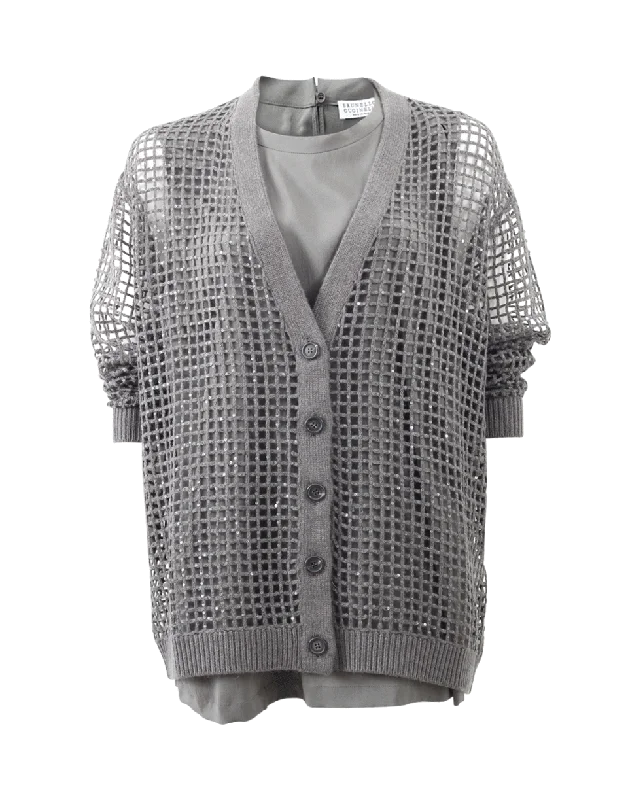 Paillette Net Cardigan With Tank