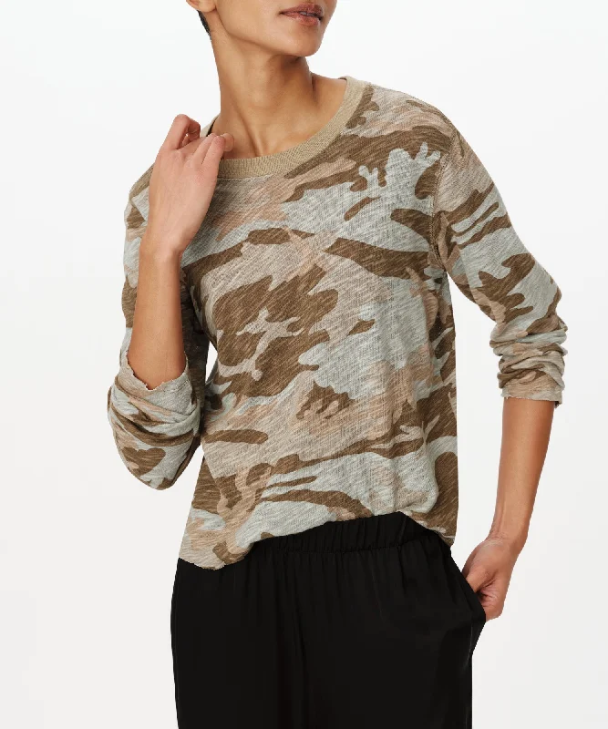 Slub Jersey Long Sleeve Destroyed Wash Crop Tee - Faded Army-Multi