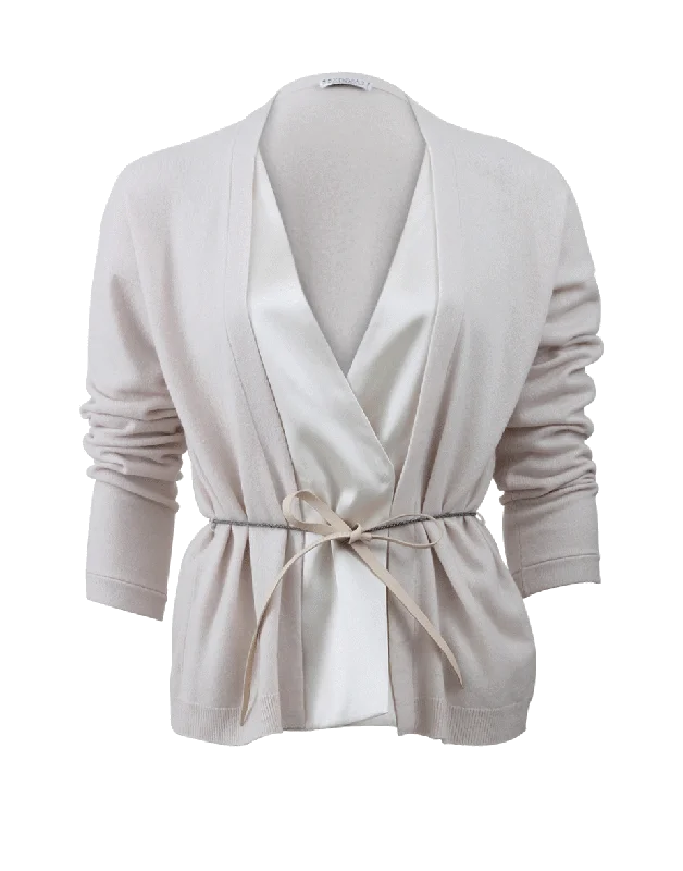 Satin Belted Cashmere Cardigan