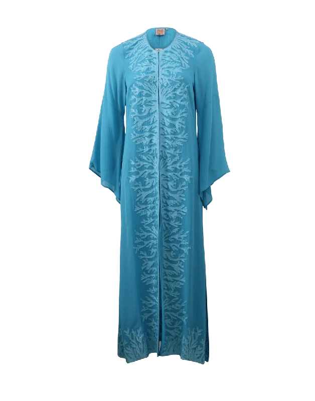 Coral Embroidered Long Kaftan