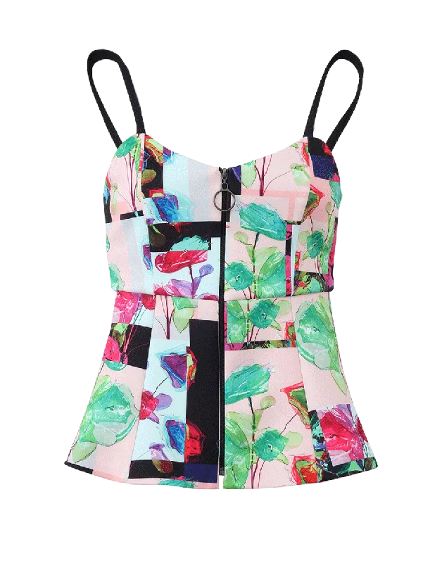 Peplum Zip Flower Tank