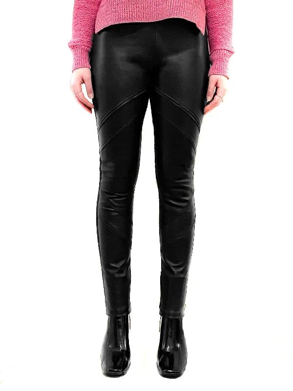 Leather Front Paneled Pants with Pinking Detail