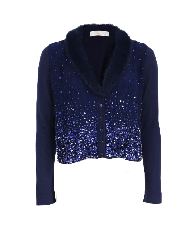 Fur Trim Sequin Cardigan