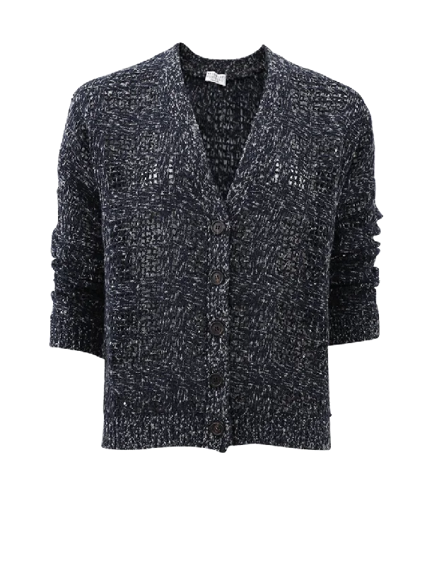 Embroidered Grid Paillette Cardigan