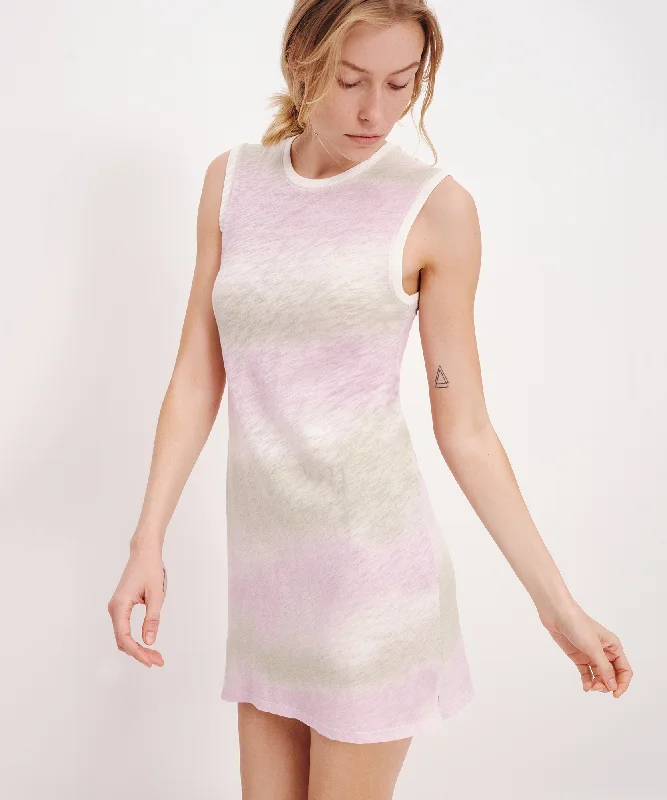 Slub Jersey with Watercolor Stripe Sleeveless Muscle Dress - Watercolor Stripe