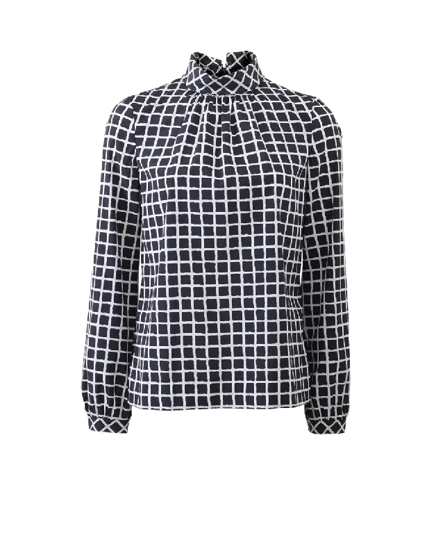 High Neck Window Pane Blouse