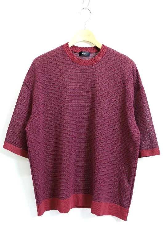 alvana / Jacquard Border S/S Knit-Burgandy