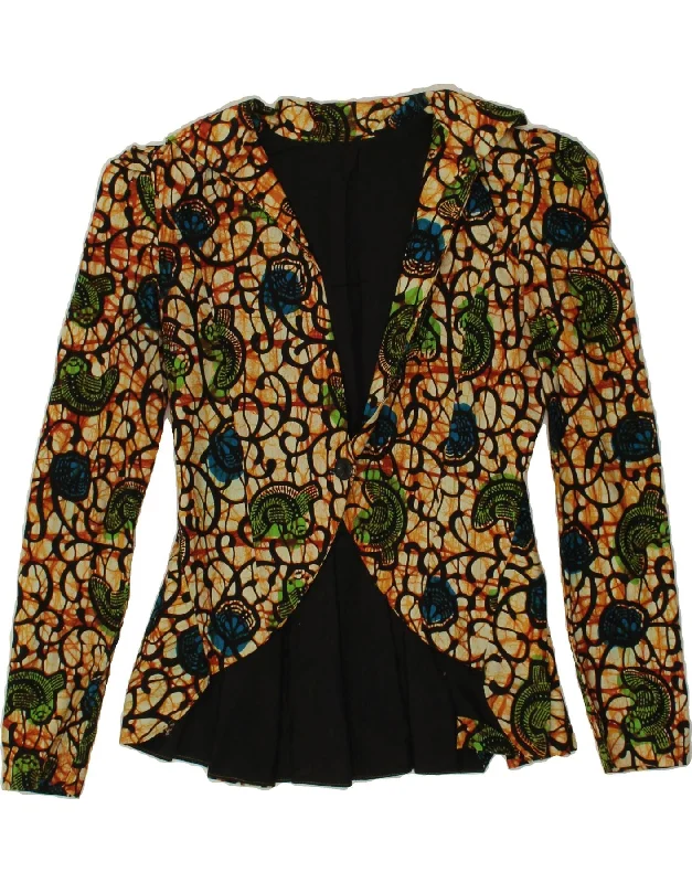 VINTAGE Womens Abstract Pattern Blazer Jacket UK 10 Small Multicoloured