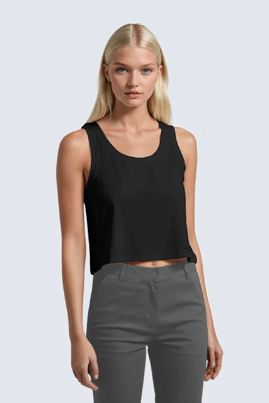 W Moon Air Cropped Singlet Tank - Black