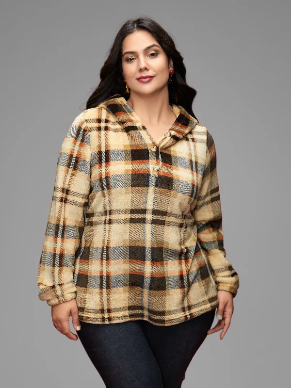 Fuzzy Pullover Plaid Hoodie