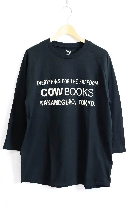 COW BOOKS / Baseball T-shirt-Black×Ivory