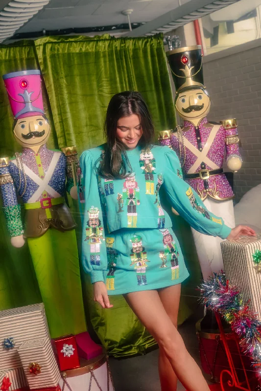 Teal Nutcracker Band Poof Sleeve Sweatshirt