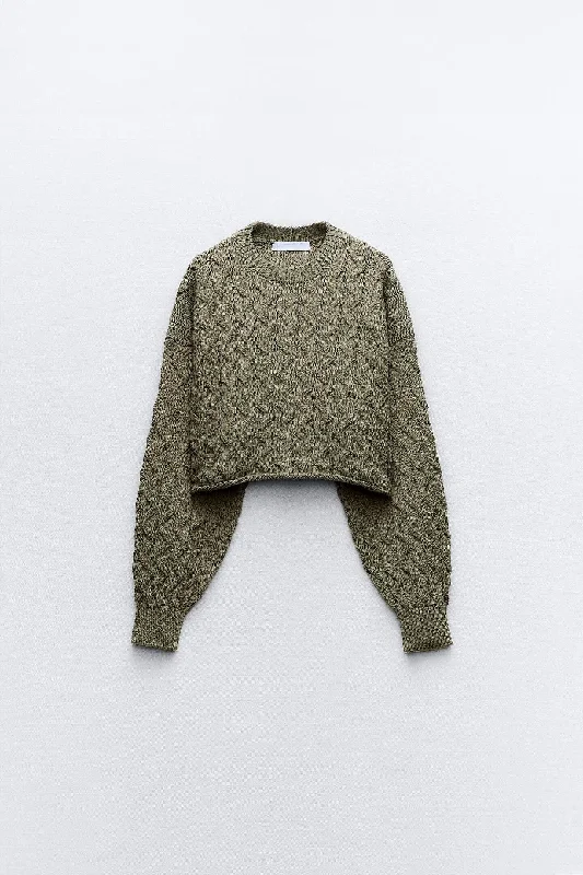 Old Money Cable Cropped Wool Sweater