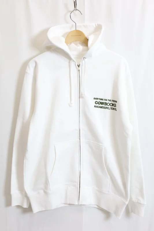 COW BOOKS / Book Vender Cotton Zip Hoodie-White×Green