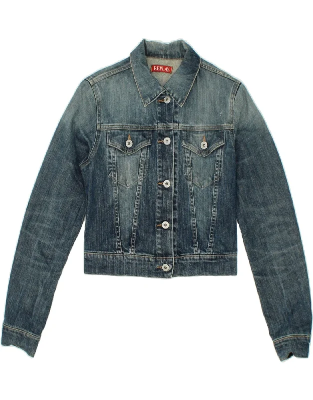 REPLAY Womens Crop Denim Jacket UK 8 Small Blue