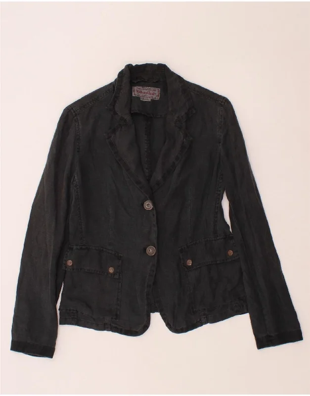 MARLBORO CLASSICS Womens 2 Button Blazer Jacket EU 40 Medium Black Linen