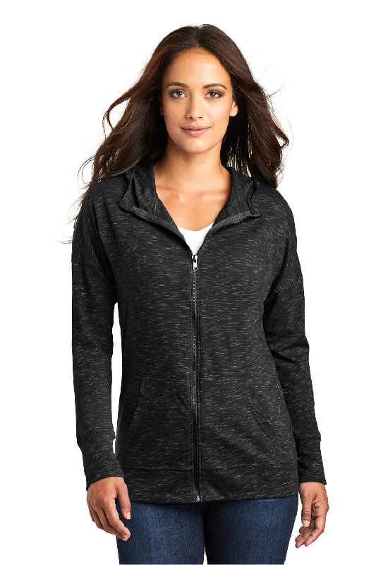 District Womens Medal Full Zip Hooded Sweatshirt Hoodie w/ Pockets - Black