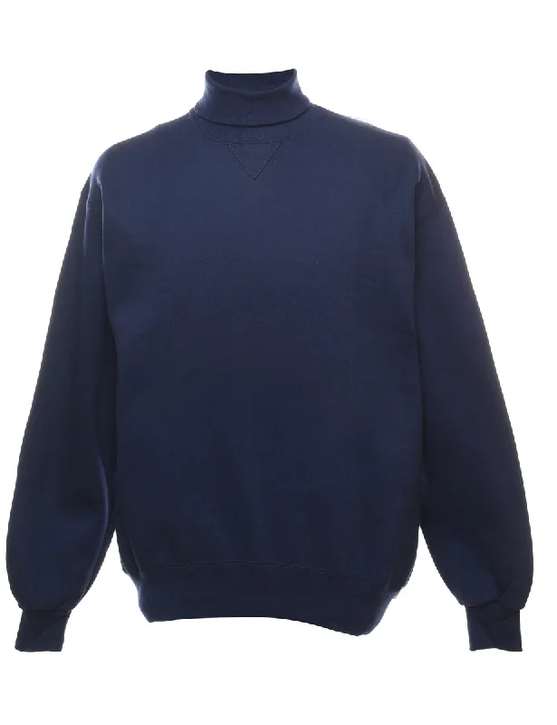 Russell Athletic Plain Navy High Neck Navy Sweatshirt - L