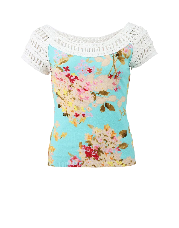 Crochet Neck Floral Blouse