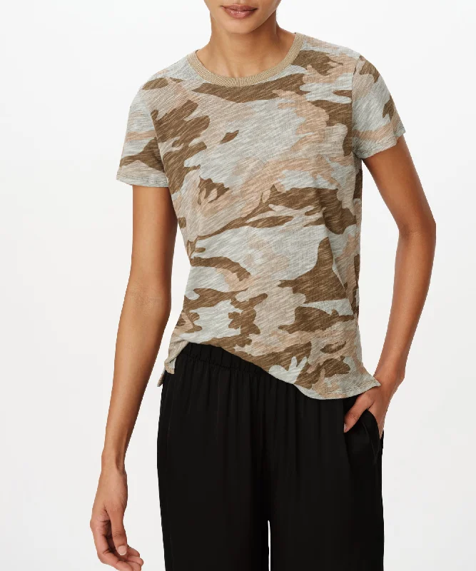 Slub Jersey Camo Schoolboy Short Sleeve Crew Neck Tee - Faded Army-Multi