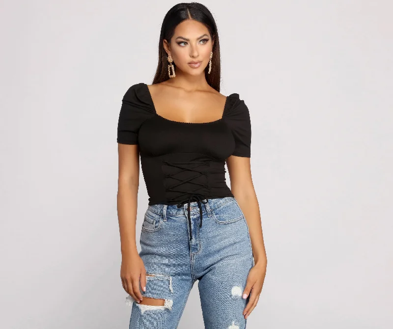 Brushed Knit Corset Waist Top