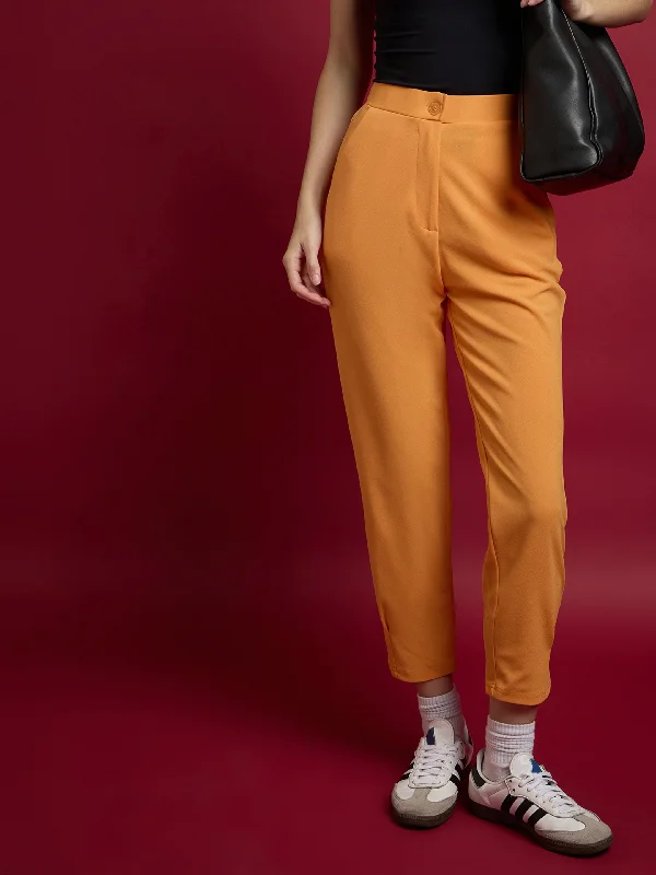 Women Orange Tapered Pants