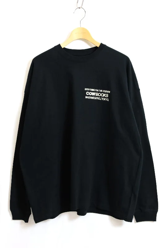 COW BOOKS / Book Vendor Long Sleeve T-shirt(Logo/Black)-Black×Ivory